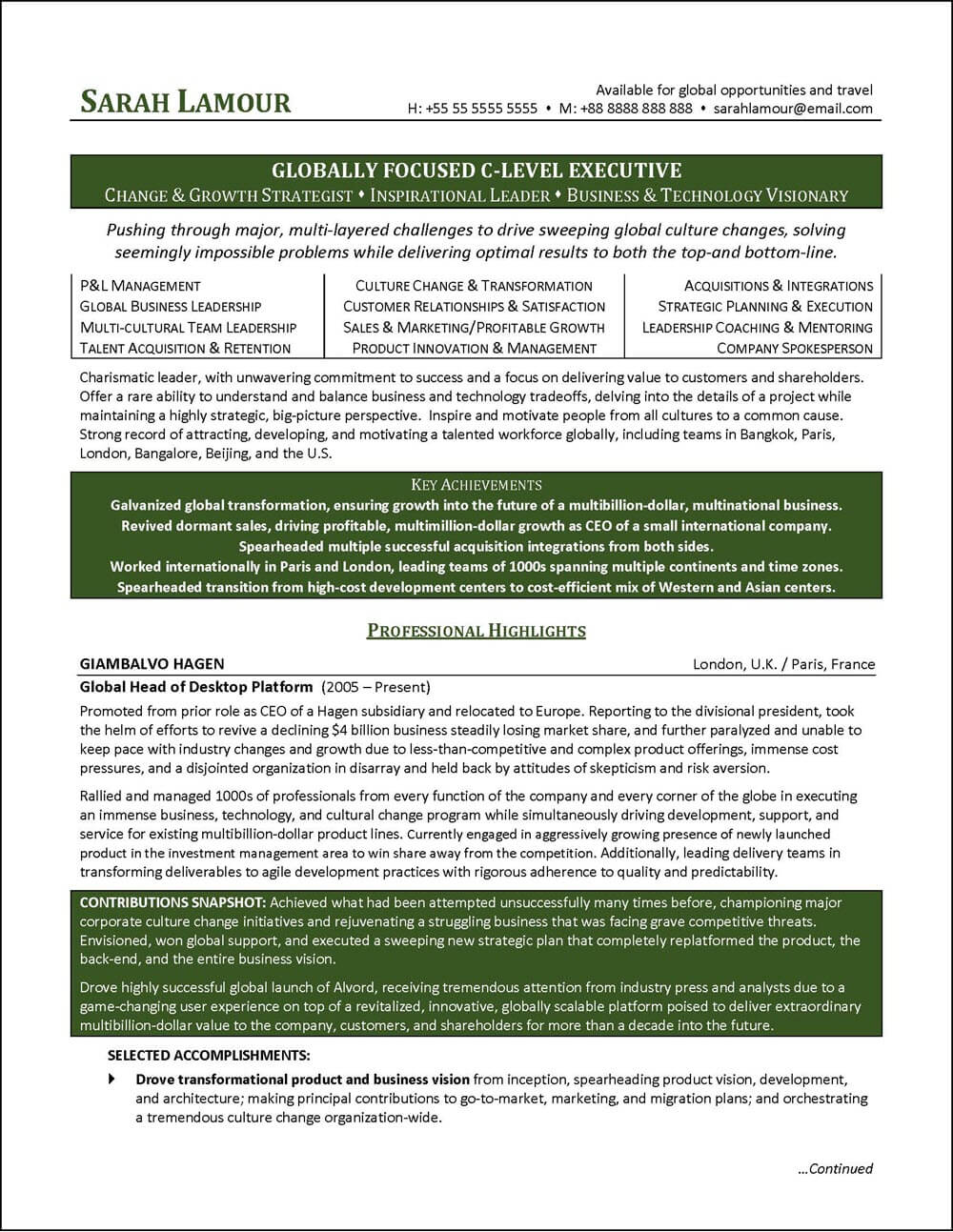 Example C Level Resume for Executives page 1