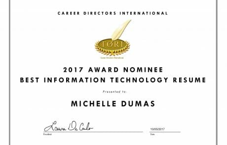 Michelle Dumas TORI Resume Writing Awards Nominee, 2017