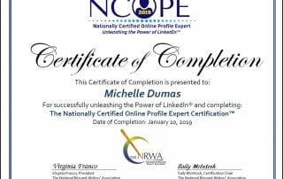 Michelle Dumas Earns The Nationally Certified Online Profile Expert (ncope) Credential