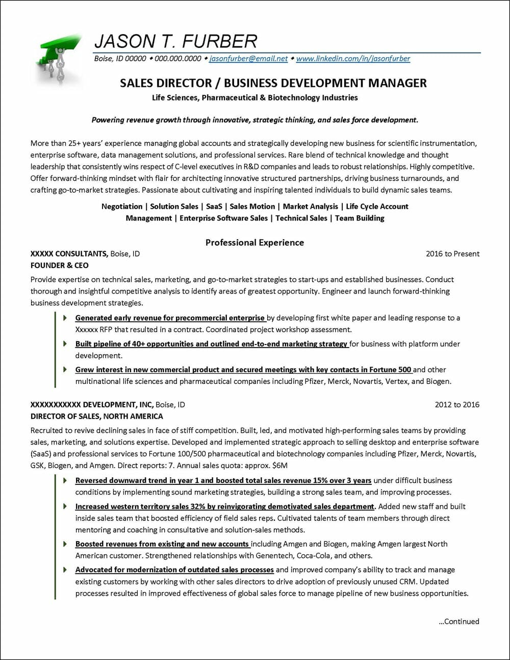 Business Development Manager Resume Page 1