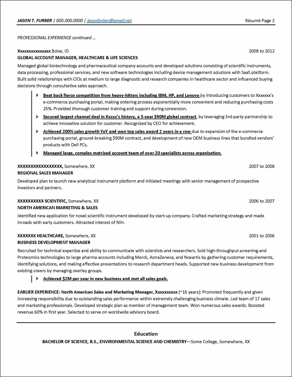 Business Development Manager Resume Page 2