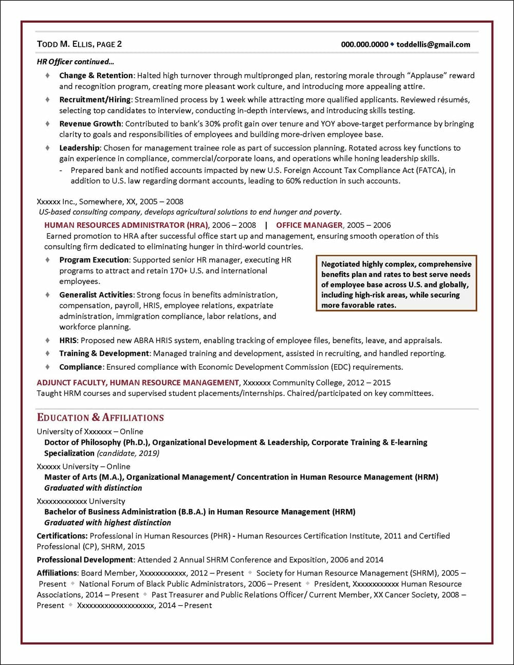 Human Resources Manager Resume Distinctive Career Services