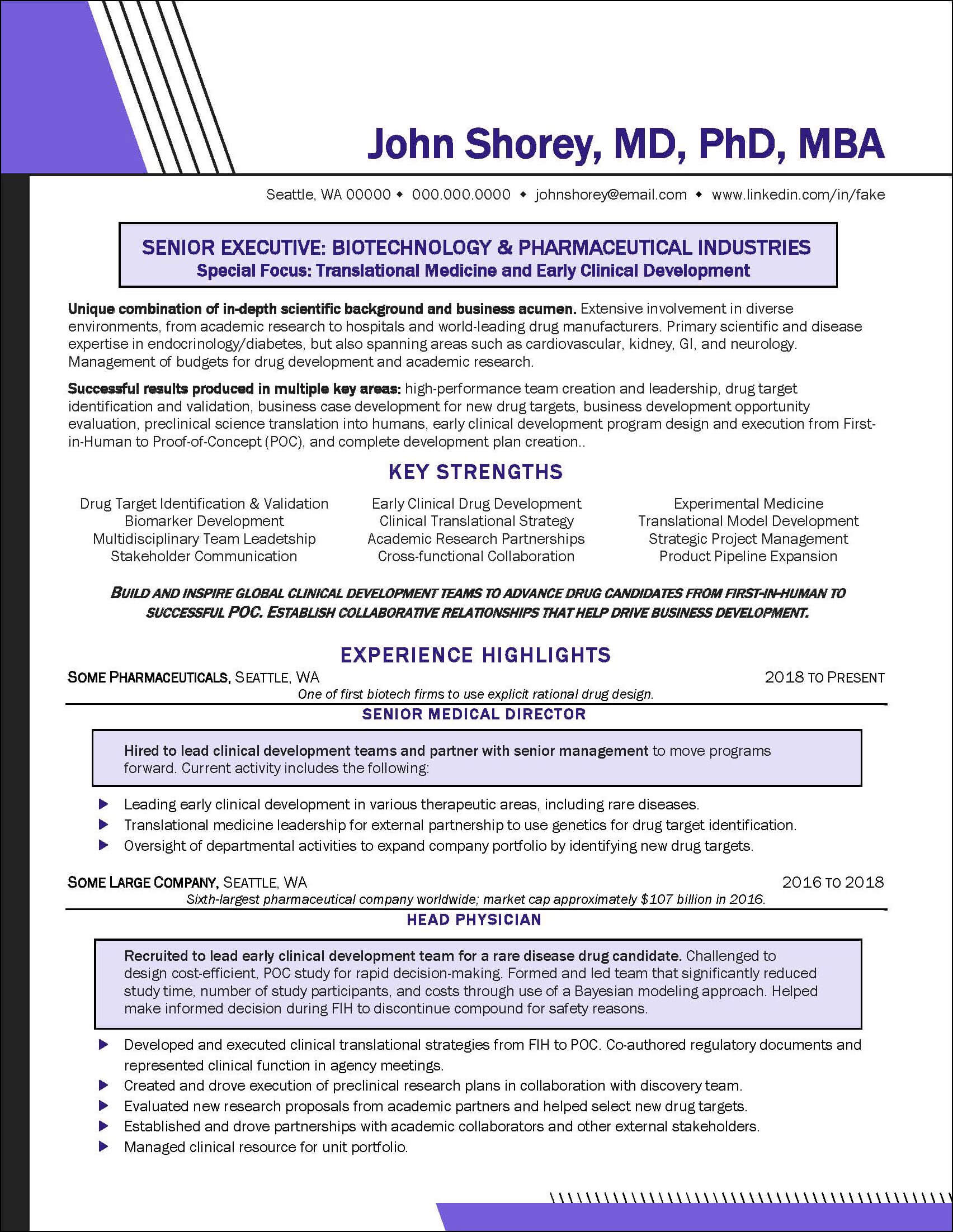 Biotechnology Executive Resume Page 1
