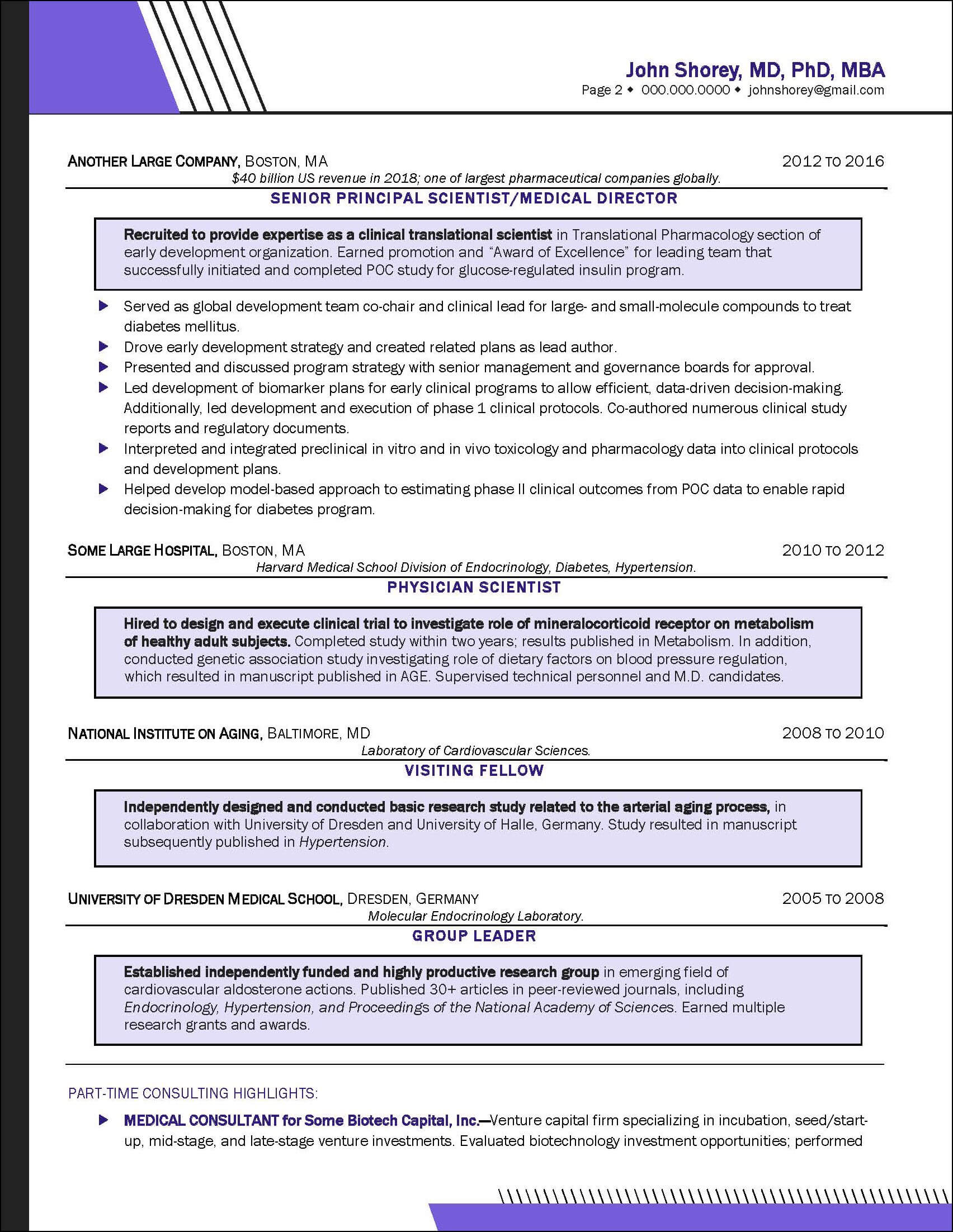 Biotechnology Executive Resume Page 2
