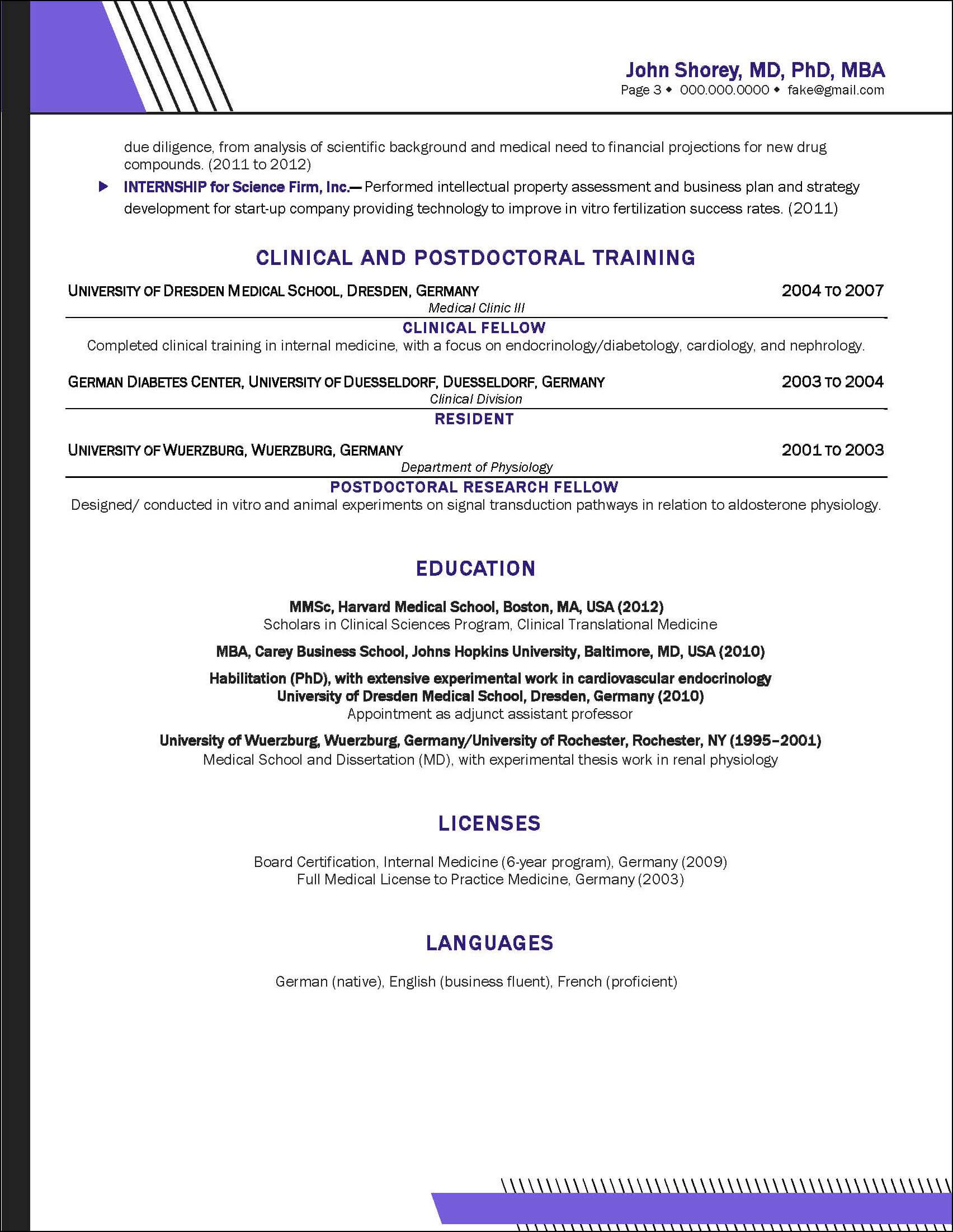 Biotechnology Executive Resume Page 3