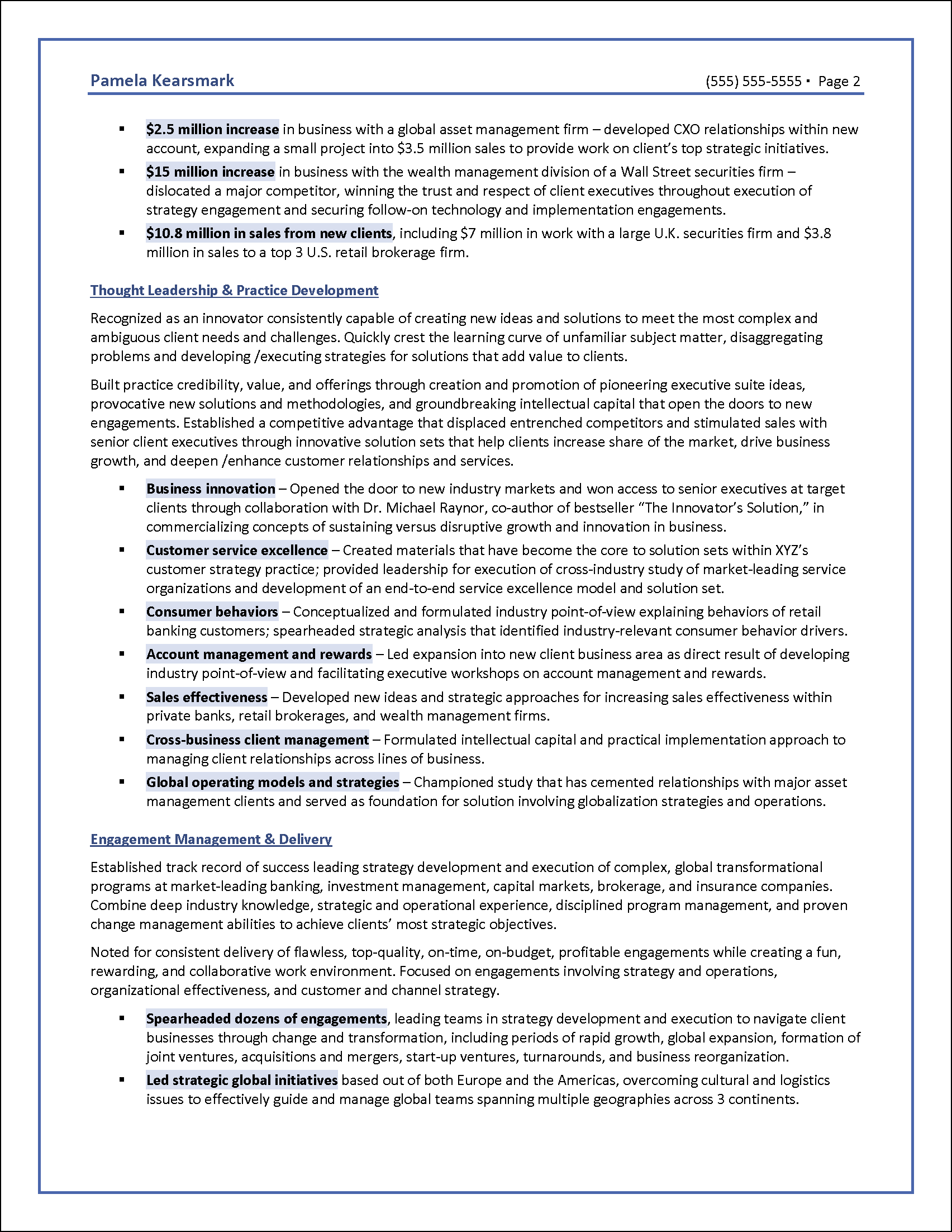 Management Consulting Resume Page 2