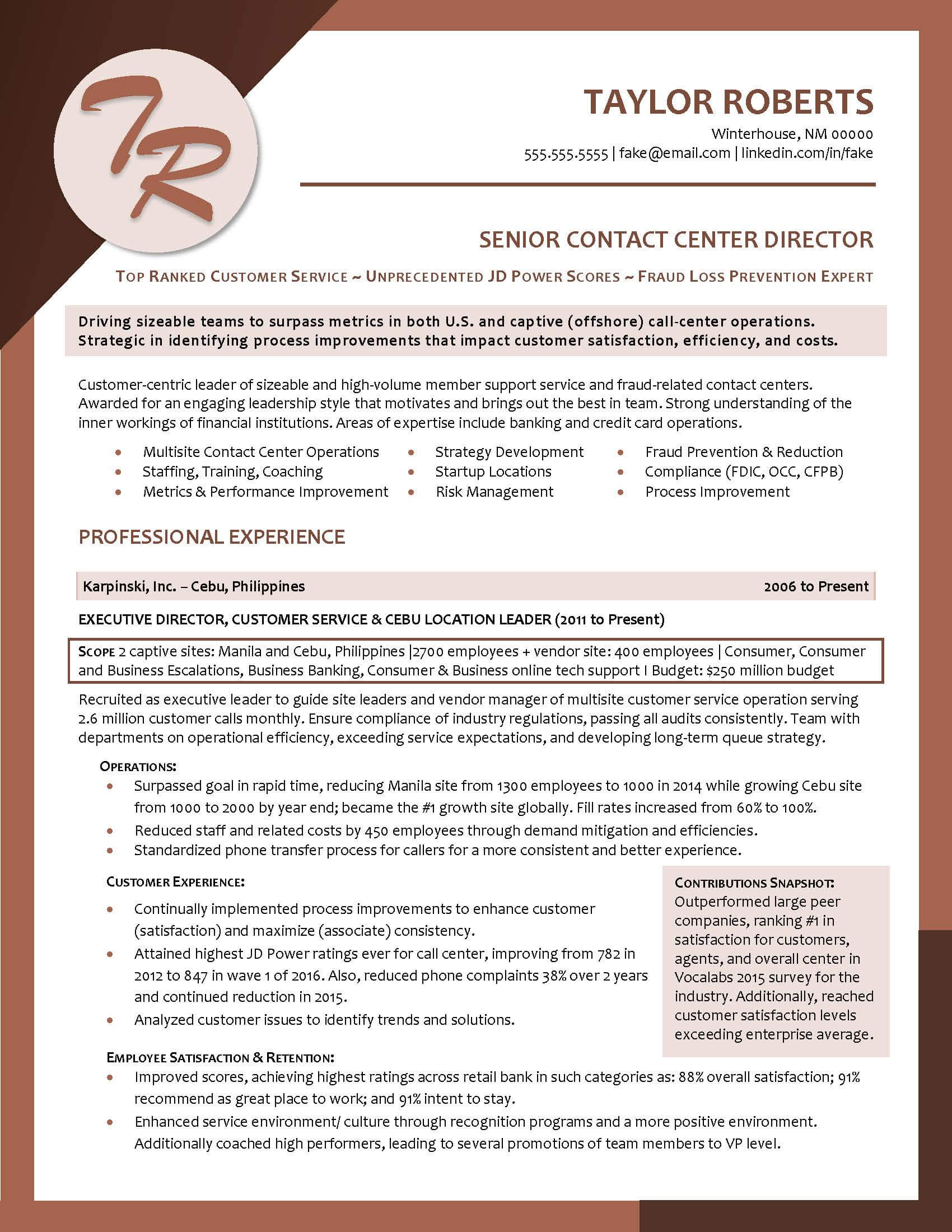 Call Center Resume Page 1