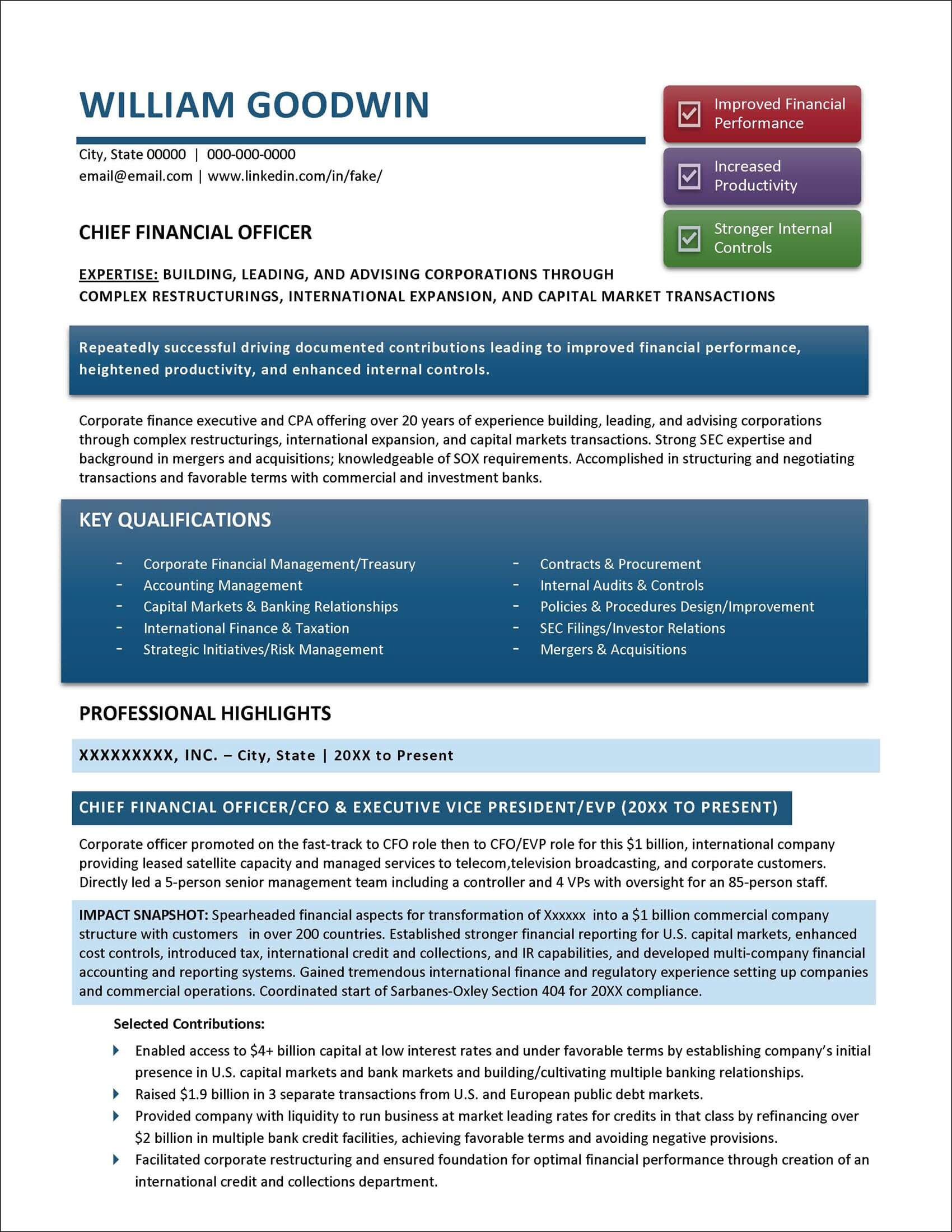 Example CFO Resume Page 1