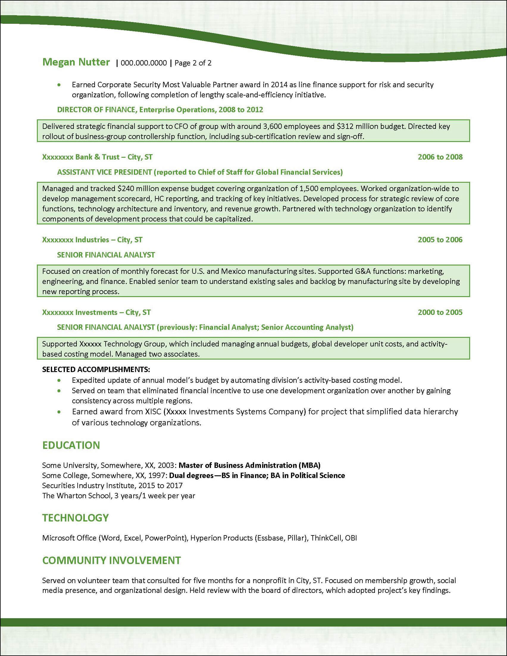Finance Director Resume Example Page 2