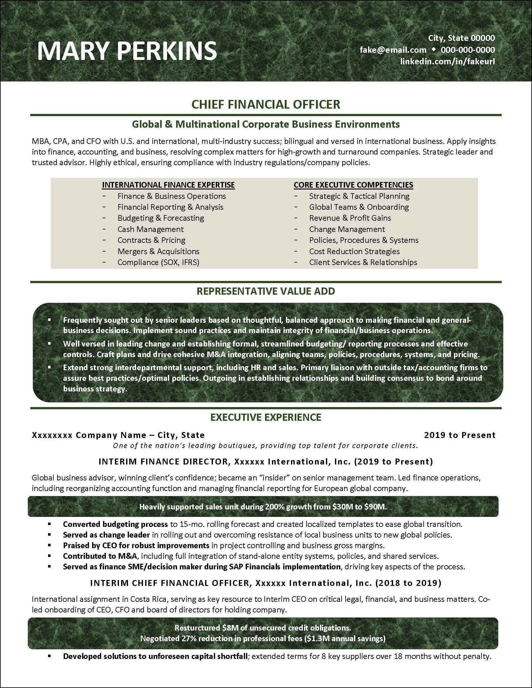 Financial Executive Resume Page 1