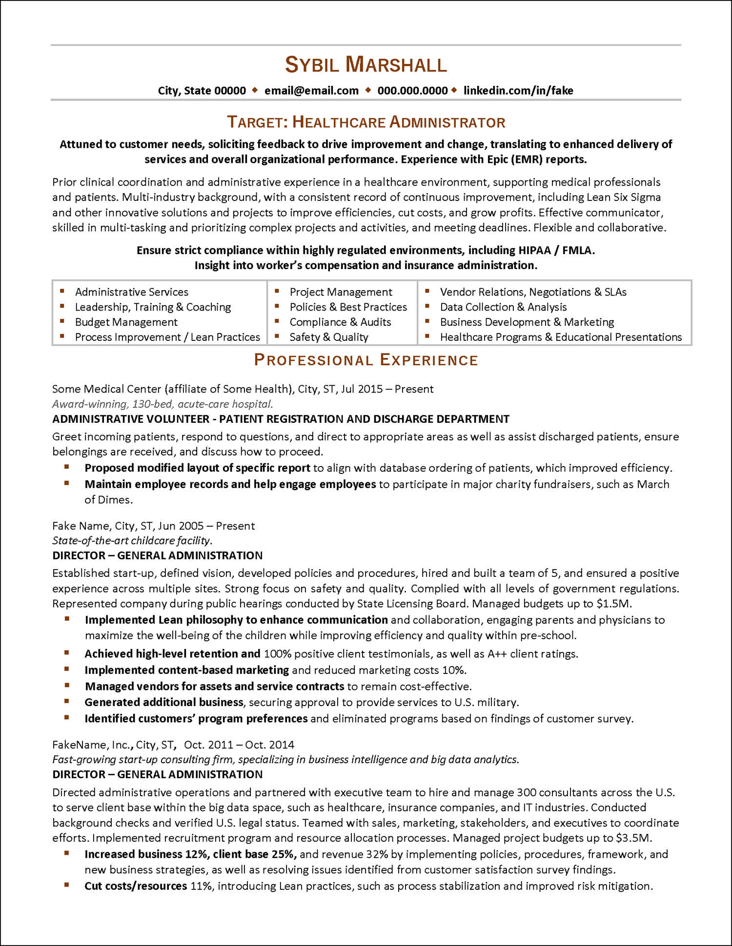 Healthcare Administrative Support Resume Page 1
