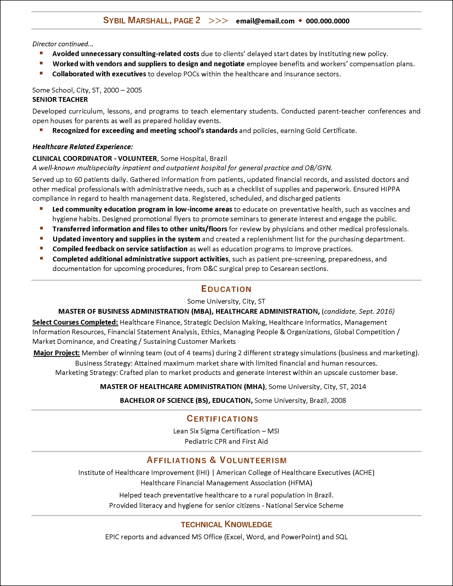 Healthcare Administrative Support Resume Page 2