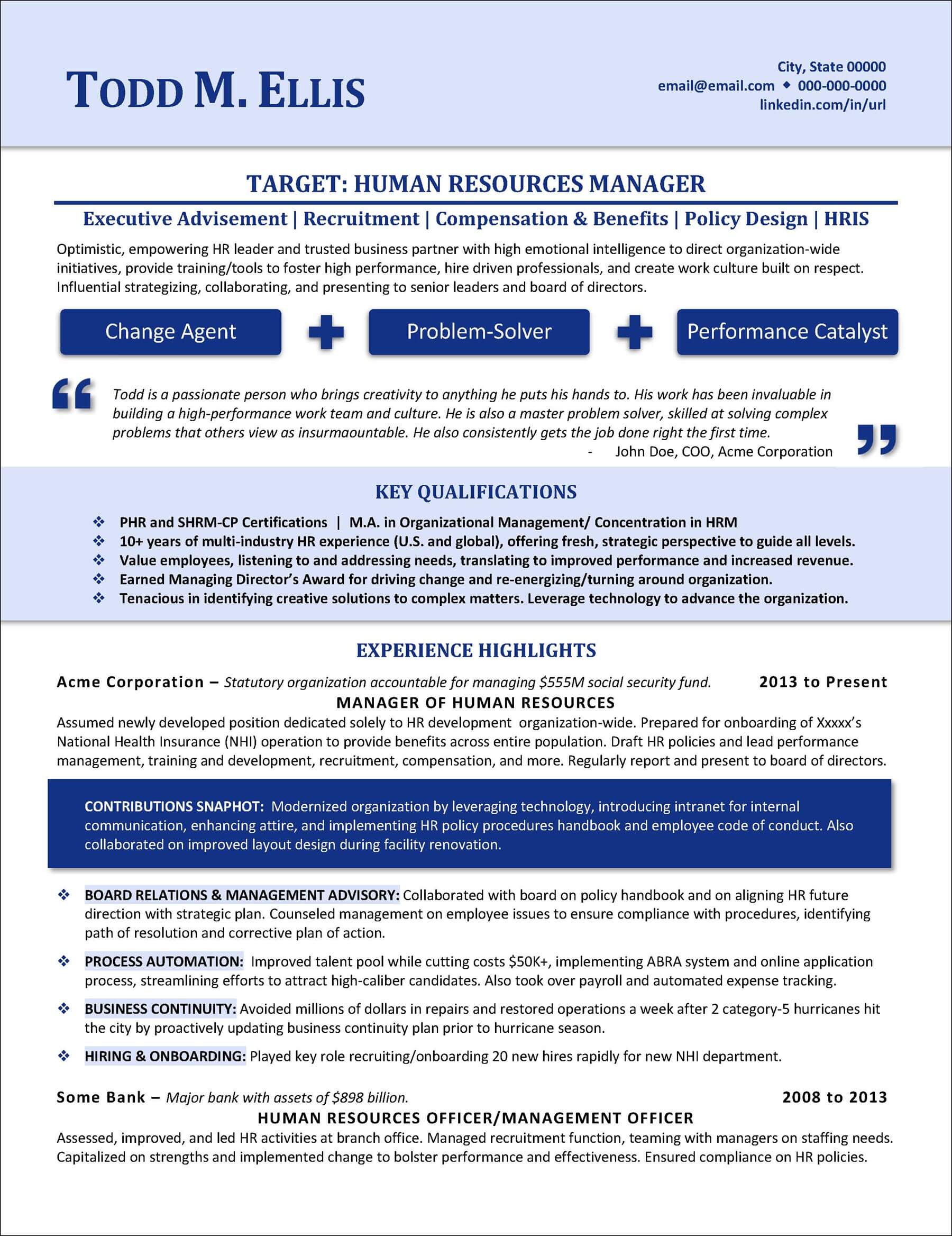Human Resources Manager Resume Page 1