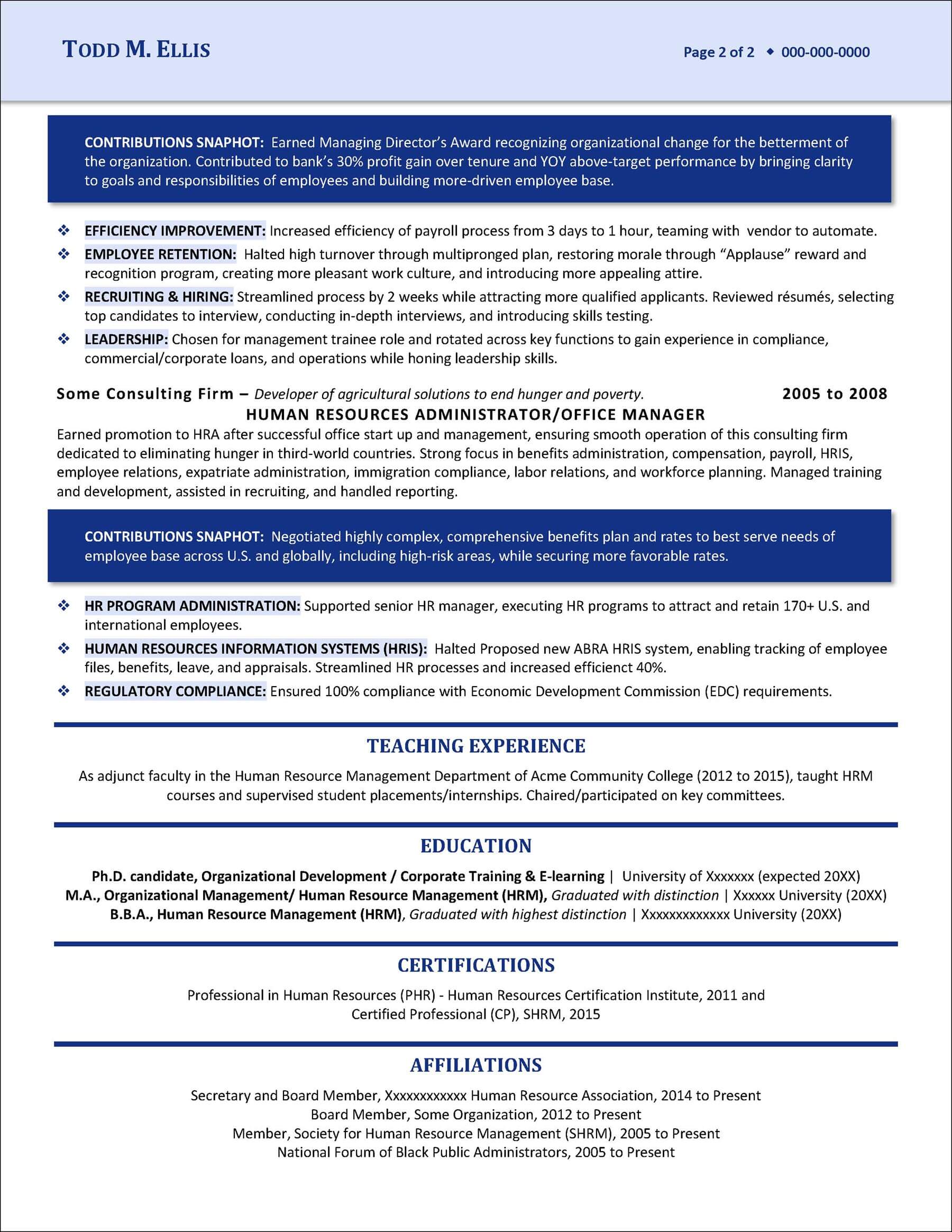 Human Resources Manager Resume Page 2