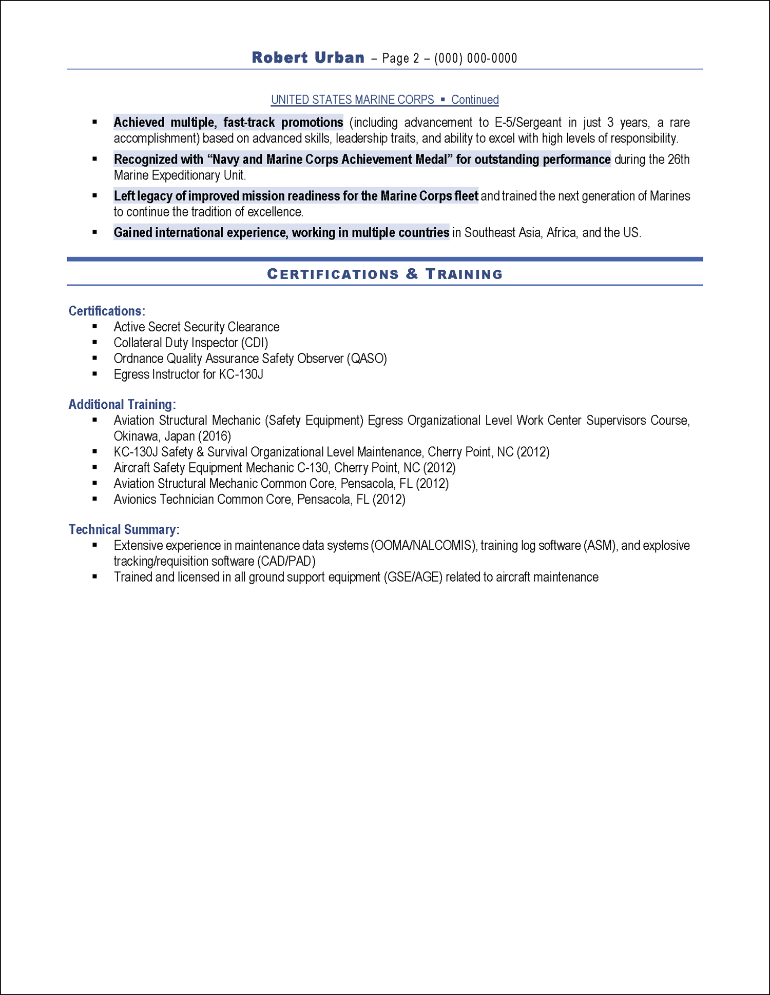 example blue collar resume Page 2