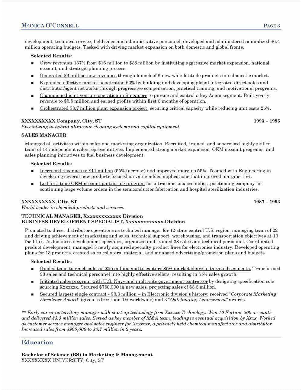 Example Corporate President Resume page 3
