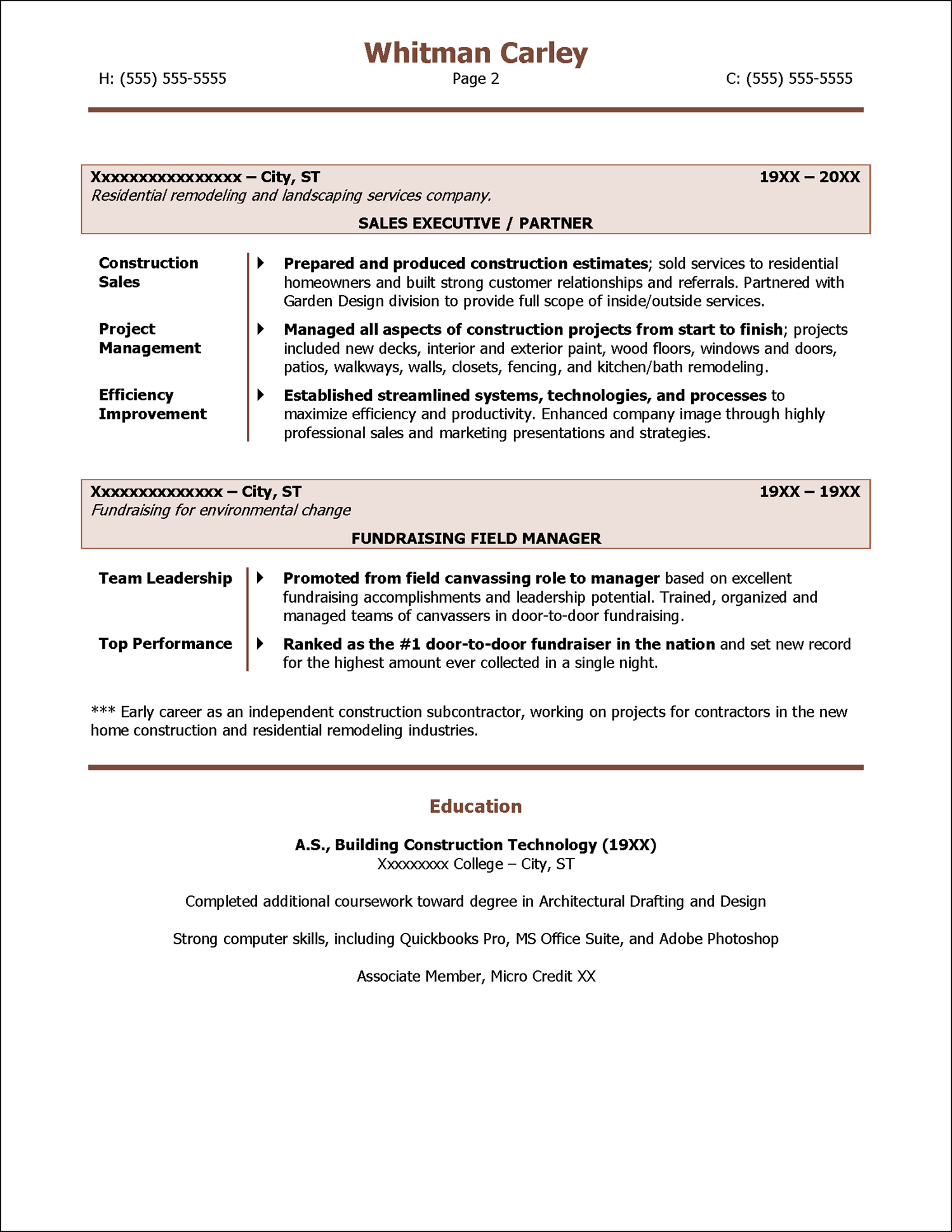 former business owner resume Page 2