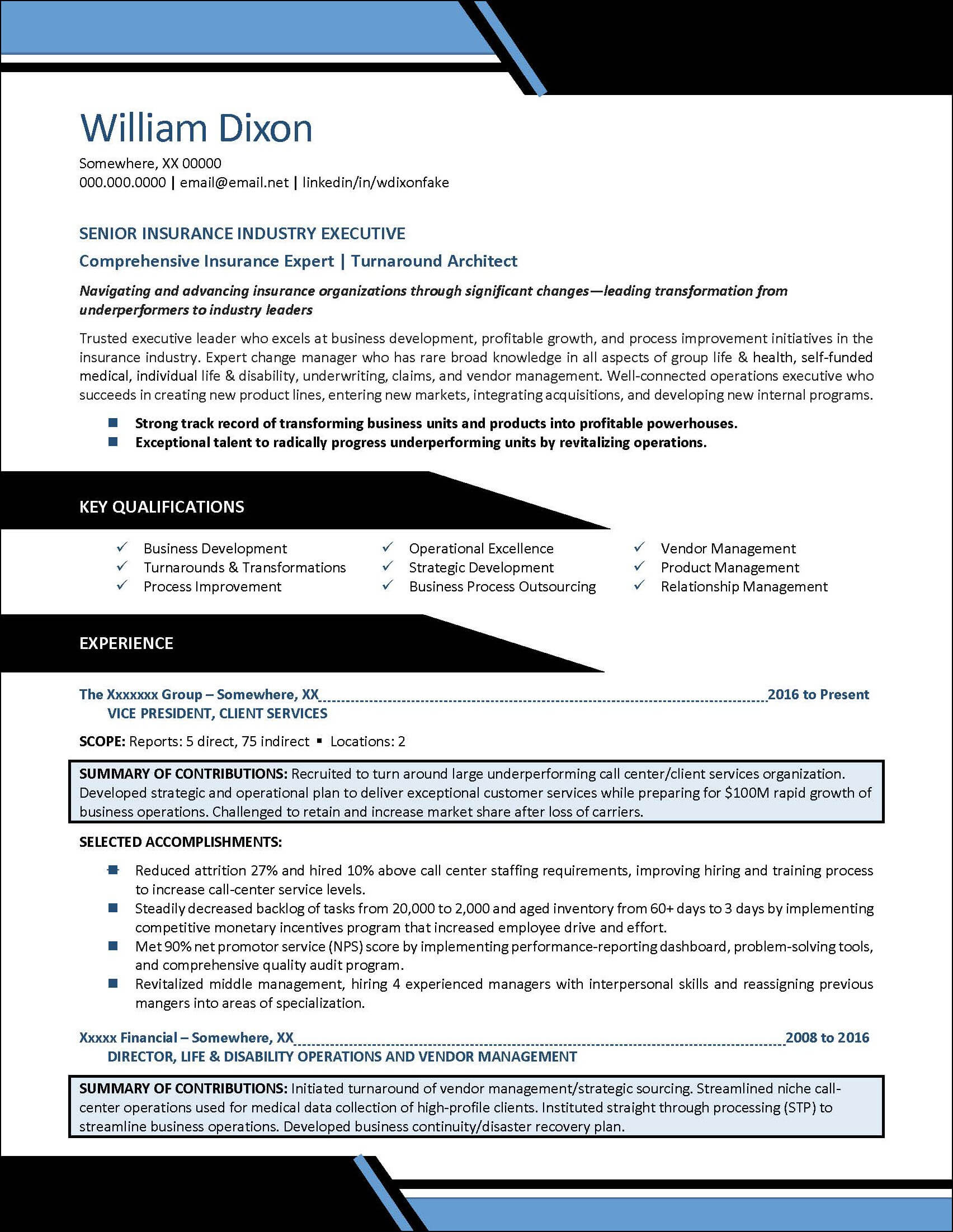 insurance industry resume example Page 1