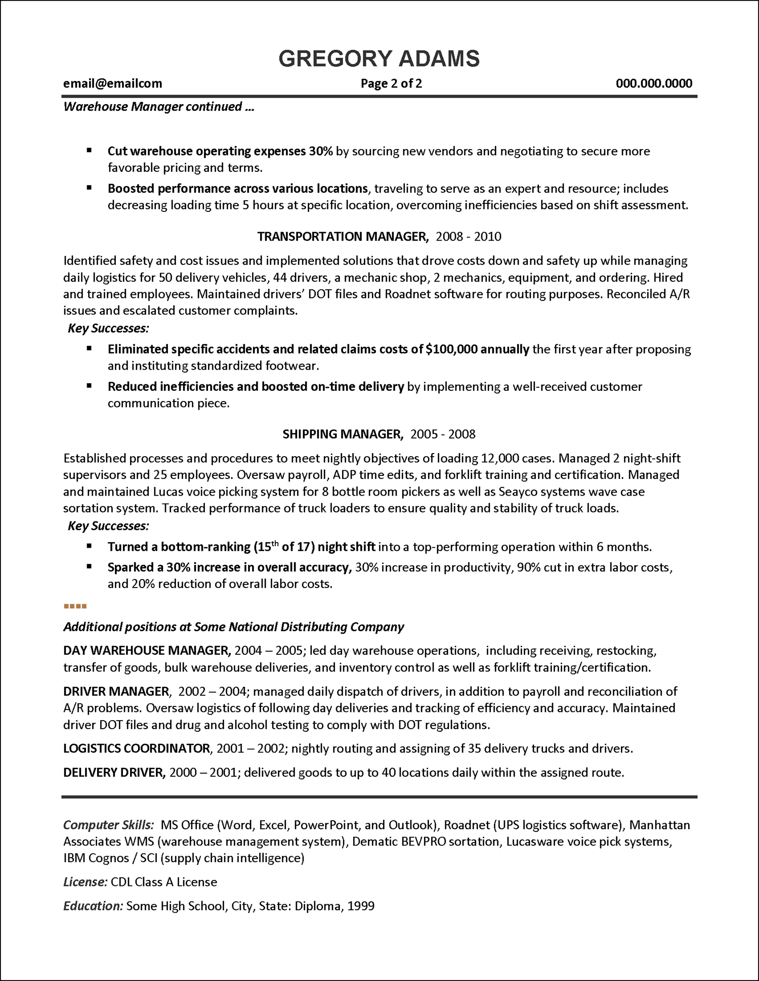 resume example for blue collar job Page 2