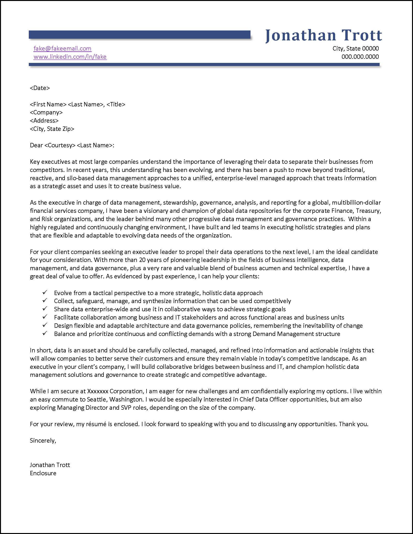 Example Introductory Letter for Job Recruiters