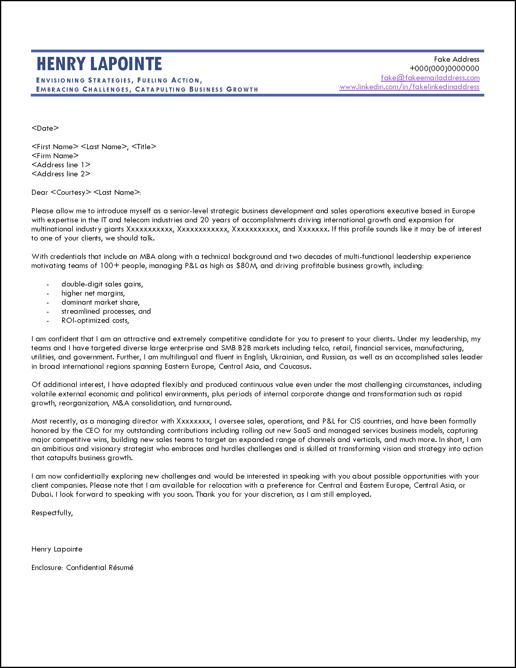 Example of a Job Recruiter Introduction Letter