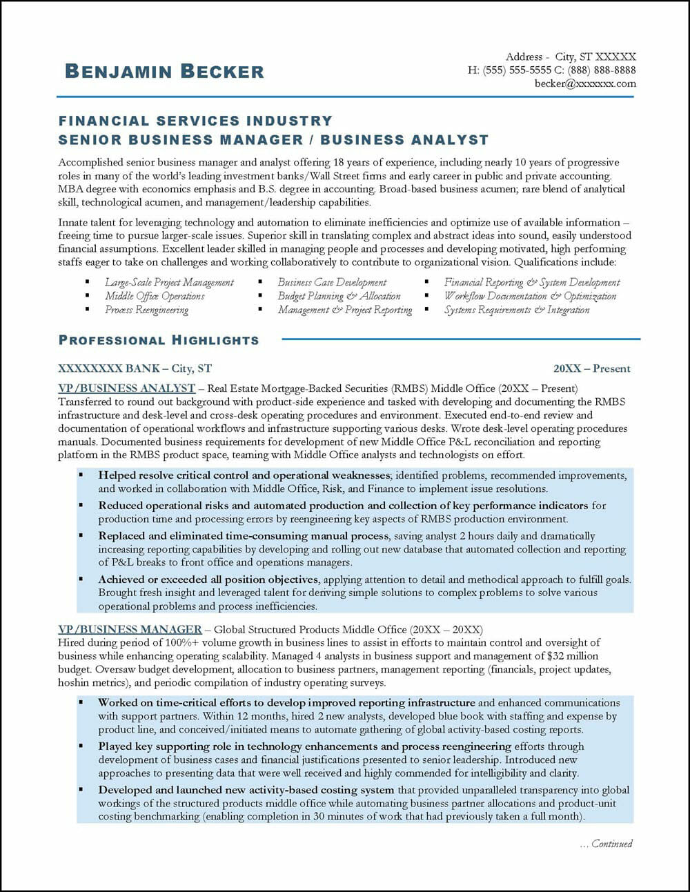 Business Analyst Resume Distinctive Career Services