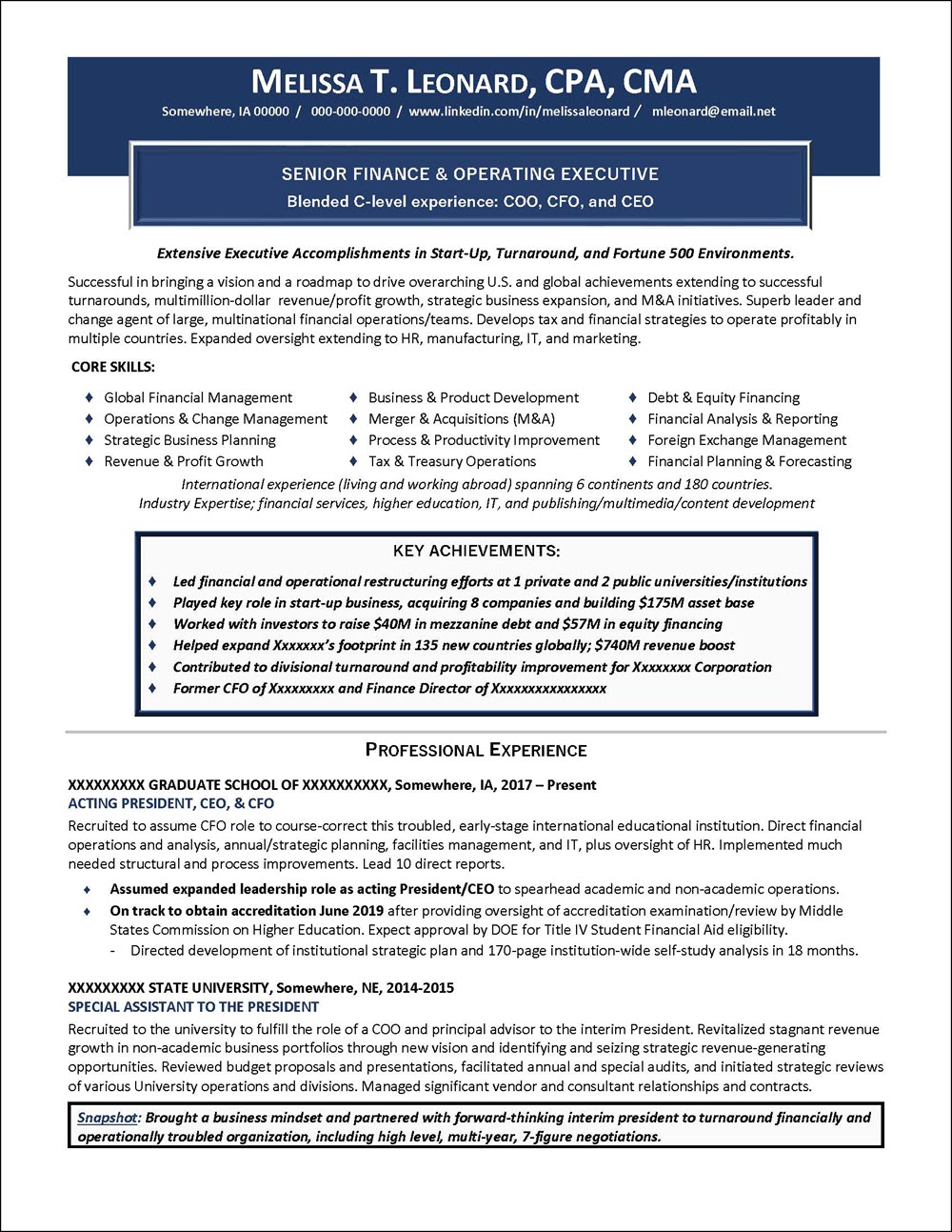 Finance and operations executive resume page 1