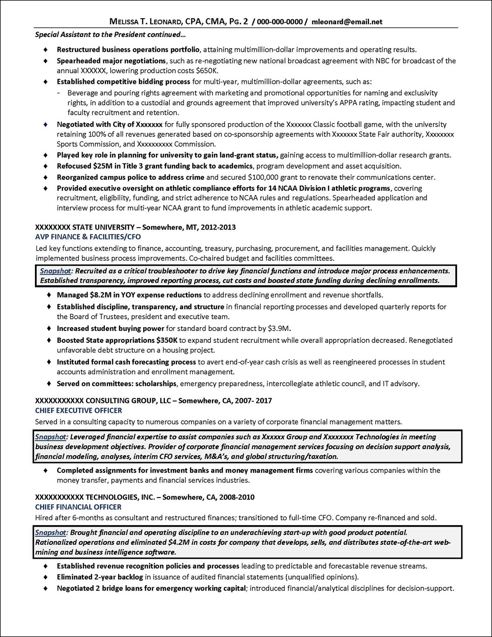 finance operations executive resume page 2