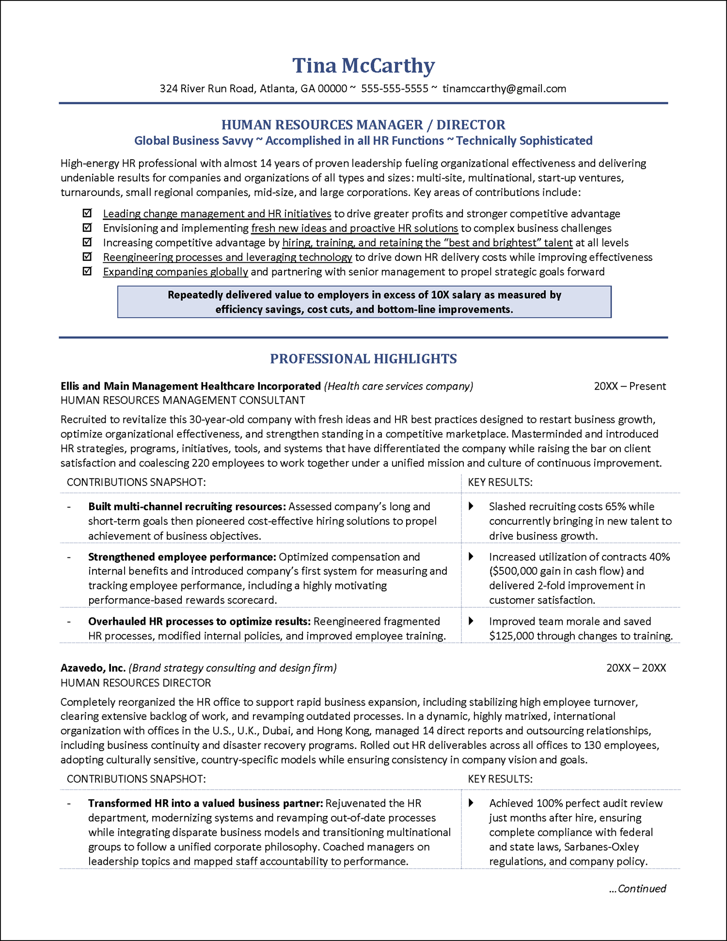 human resources resume Page 1