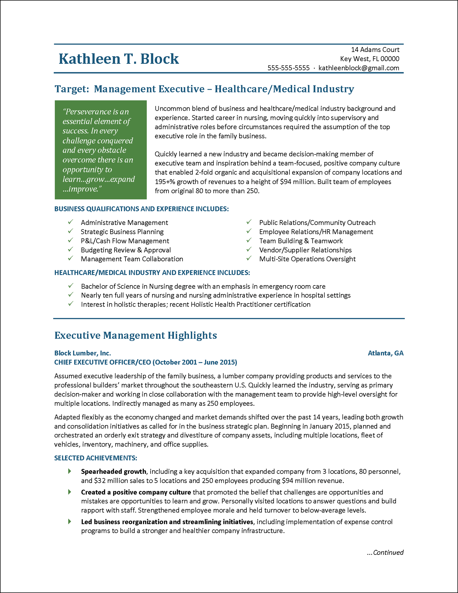 Example medical manager resume Page 1