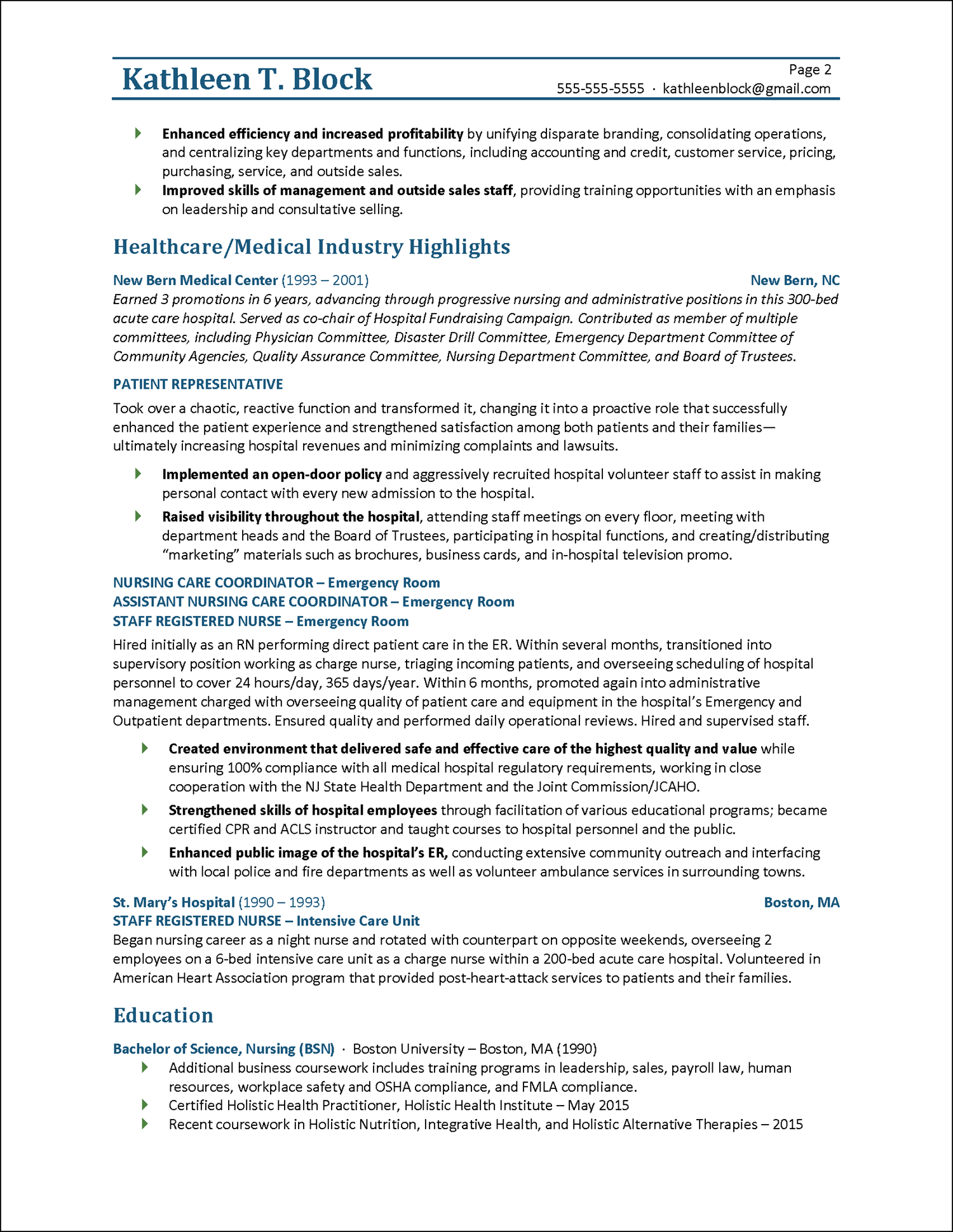 Example medical manager resume Page 2