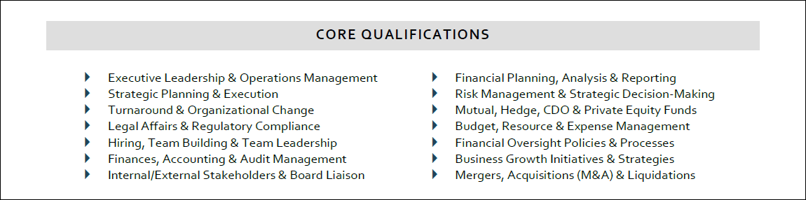 Example of a Qualifications Summary from a Board Resume