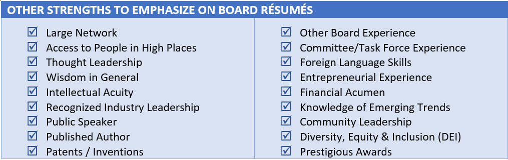 Other Strengths to Include on Board Resumes