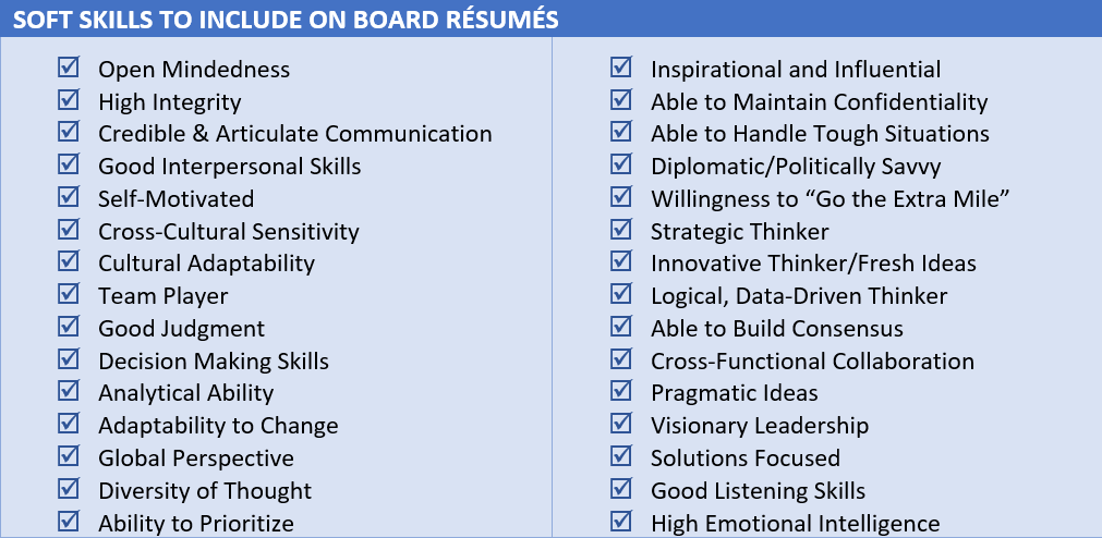 Soft Skills to Include on Board Resumes