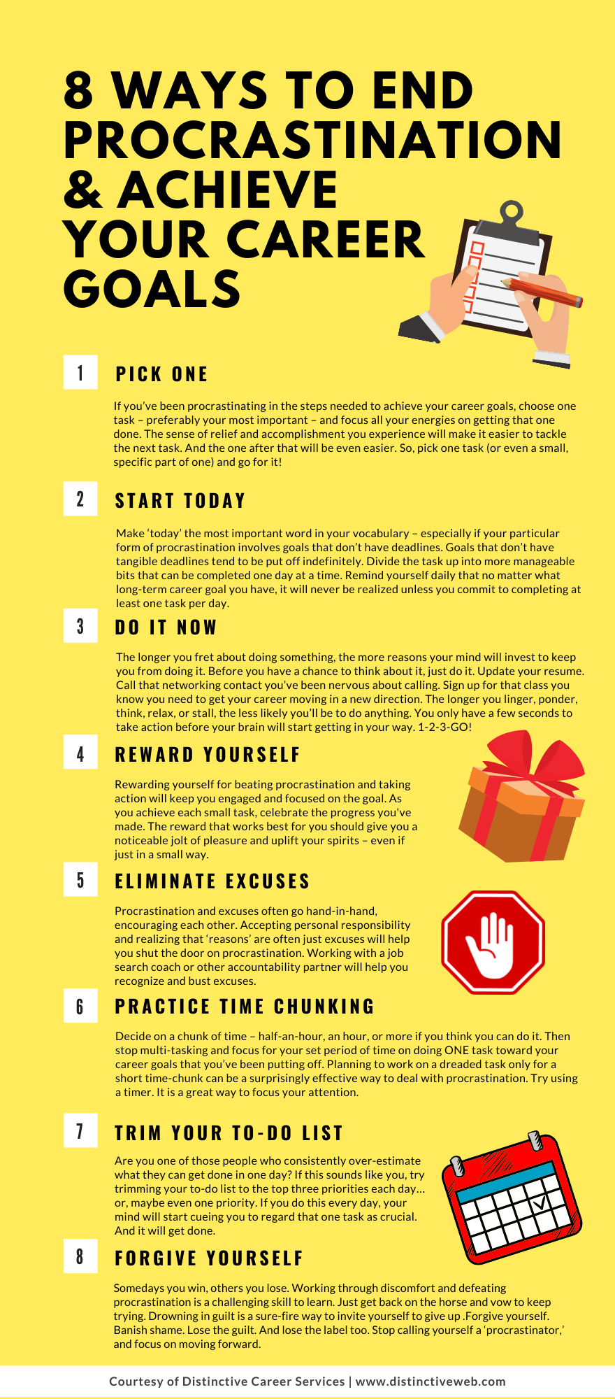 8 ways to end procrastination and achieve career goals infographic