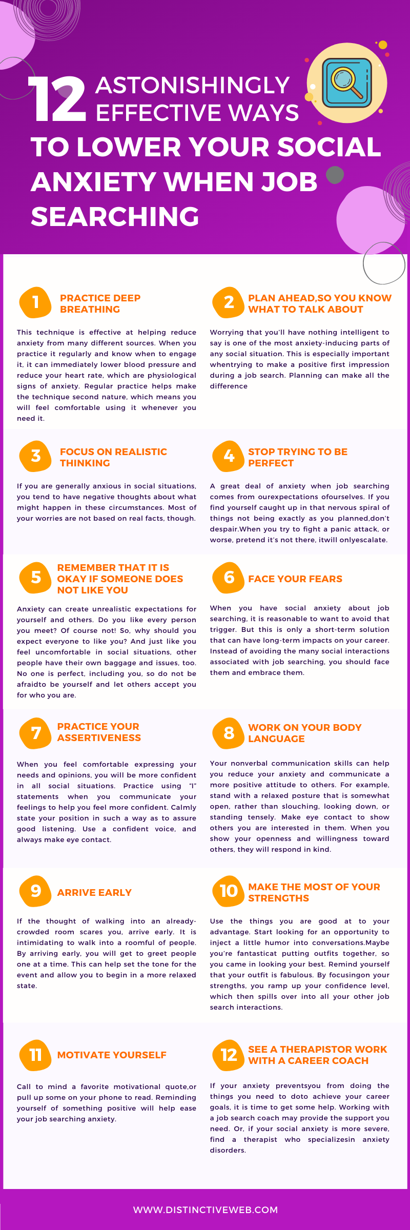 12 ways to lower social anxiety when job searching infographic