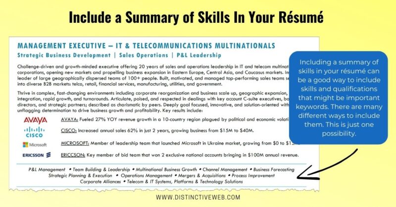 Include A Summary Of Skills In Your Resume