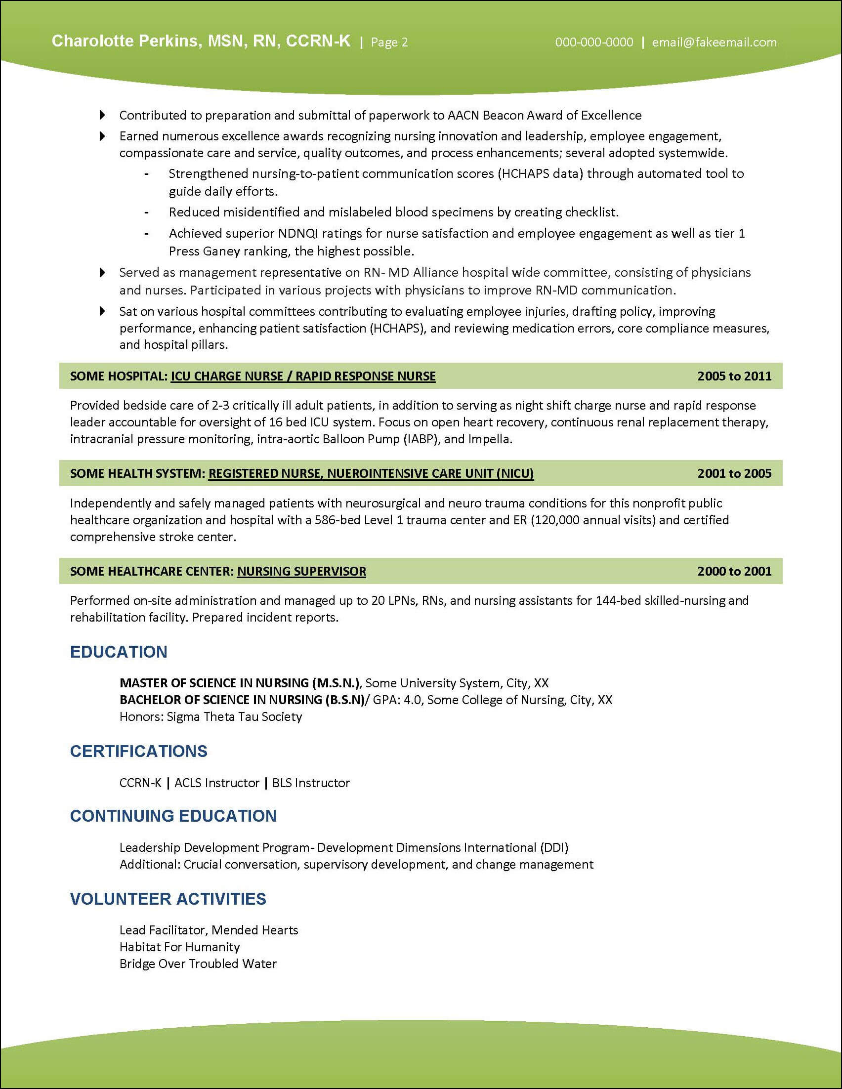 Example Nursing Resume Page 2