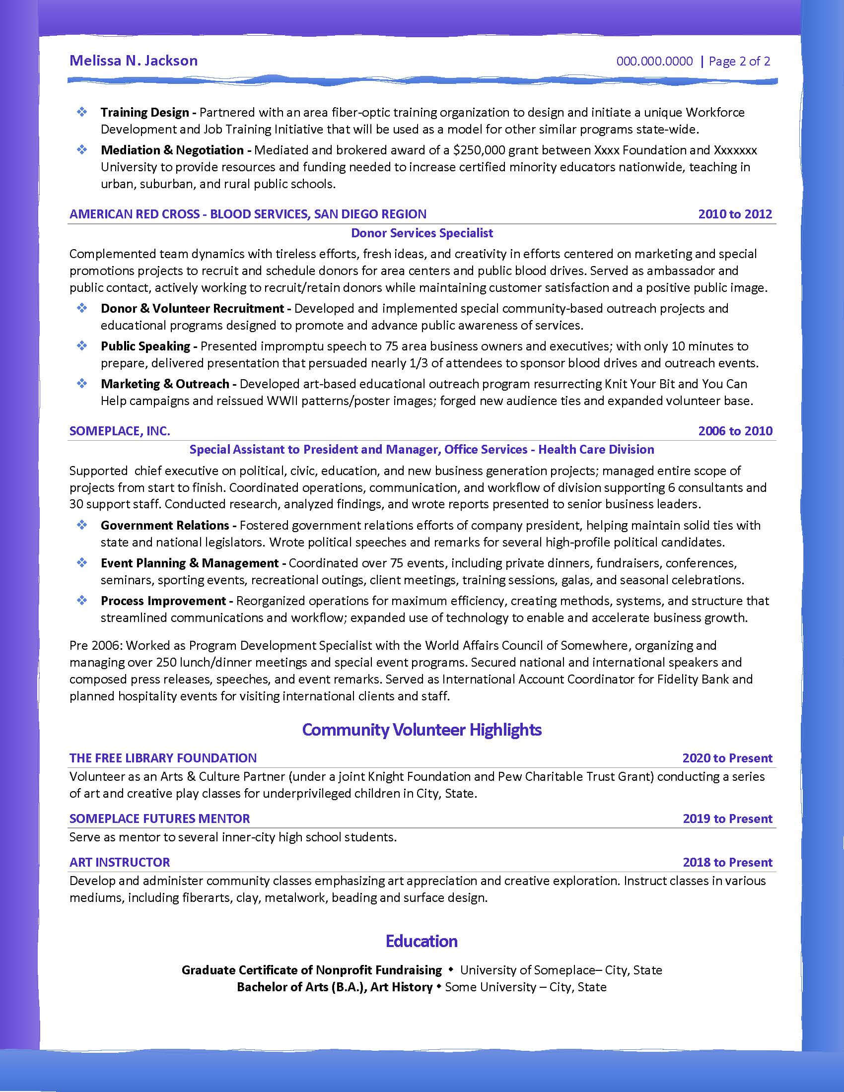 Example Resume with Volunteer Work Page 2